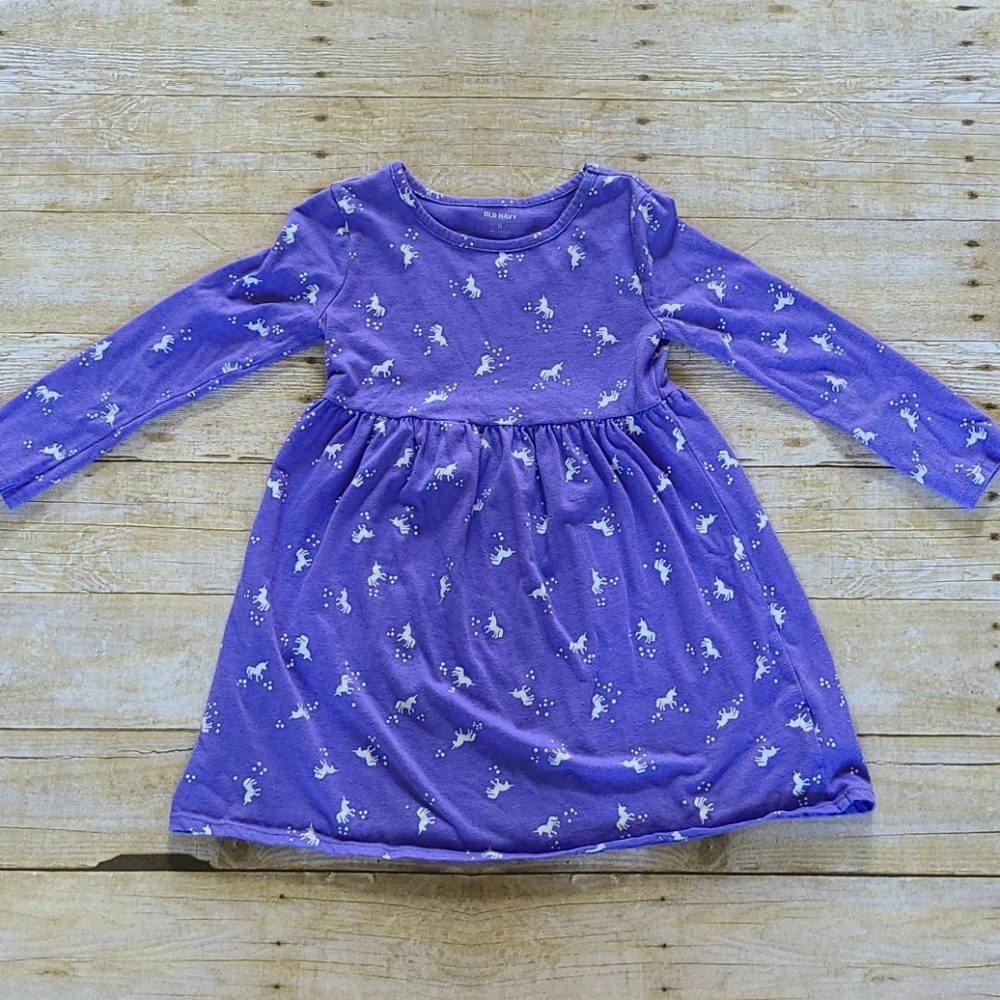 Girls purple cotton unicorn dress